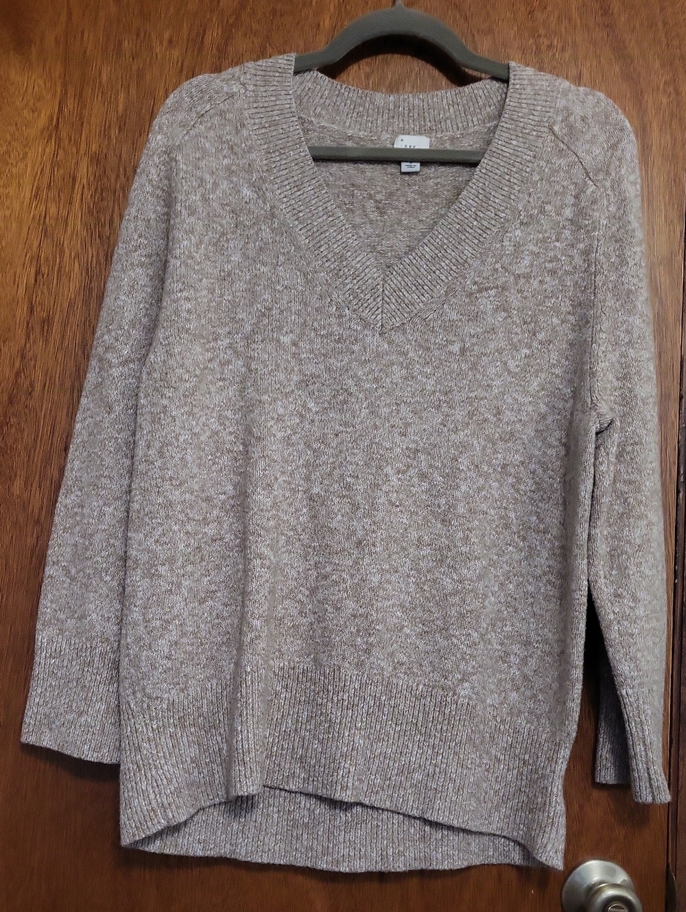 A new day Heathered Taupe V-Neck Sweater